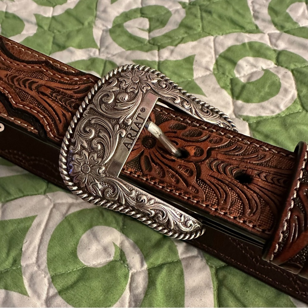 ariat western leather brown silver belt coastal cowgirl 36